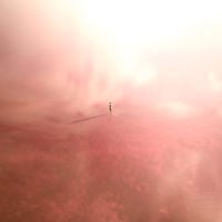 An image surrounded by the pink shade of the Lake Bumbunga, with a person standing on the lake in the center.
